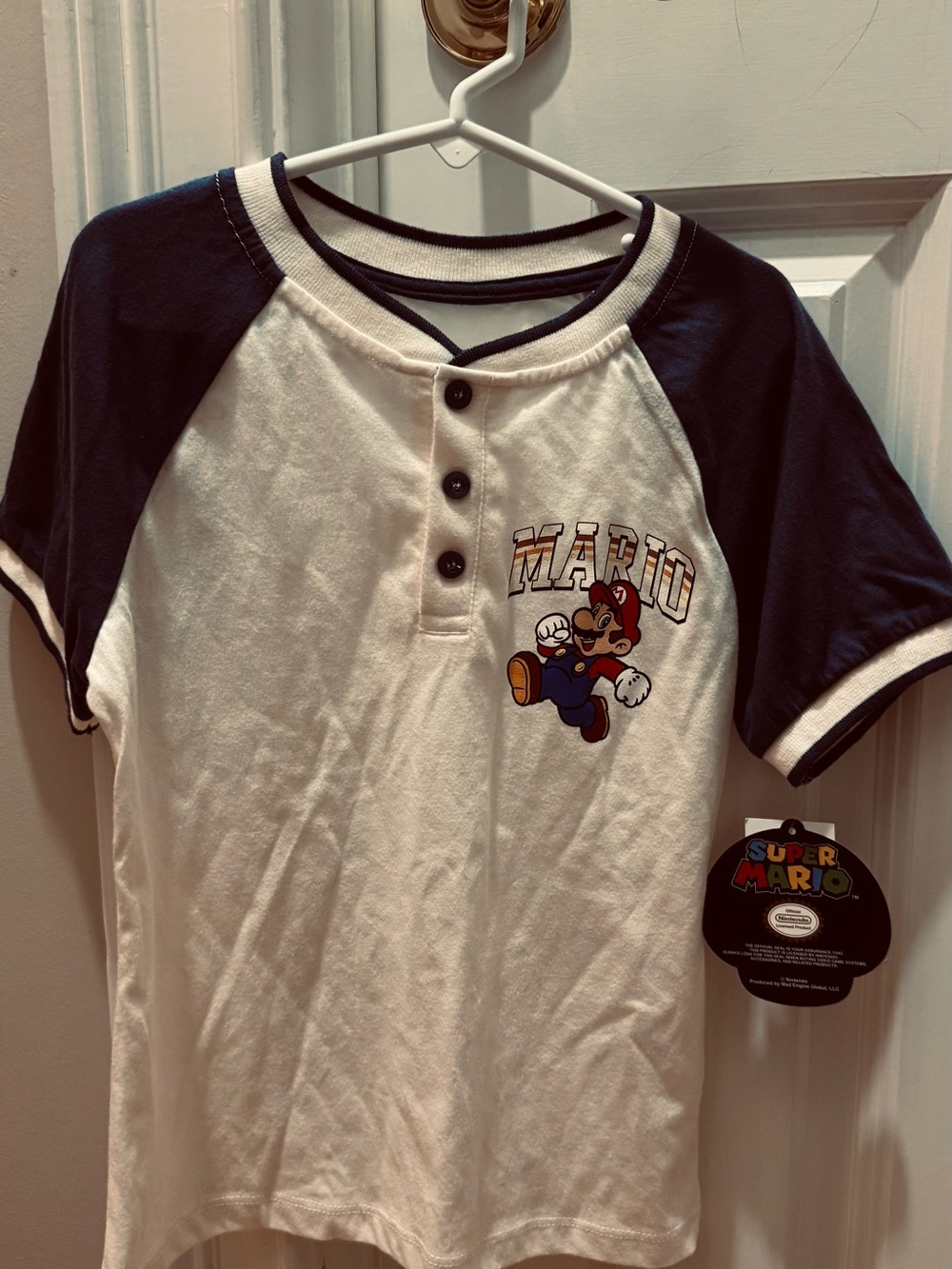 Nintendo Super Mario Raglan Henley - Cream & Blue